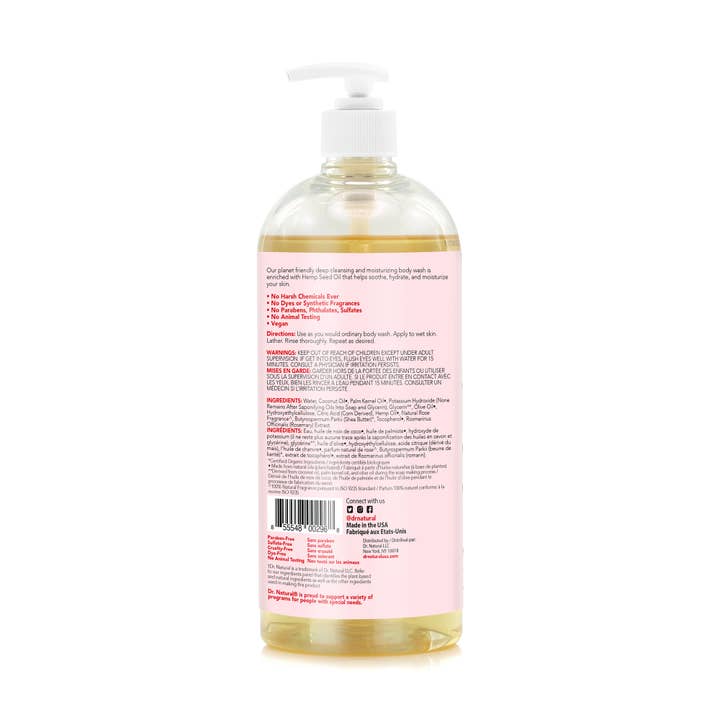 Dr. Natural - Wholesale Body Wash/Shower Gel - Plant-Based Hemp Body Wash - Rose (32oz)