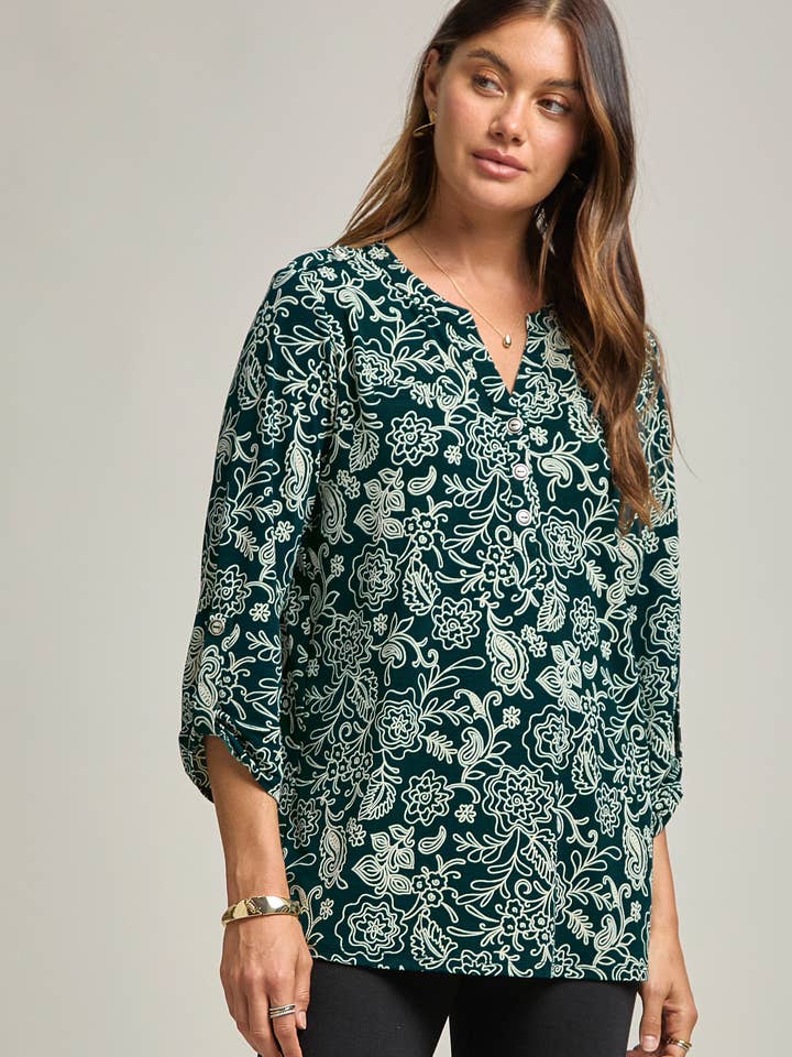 Hunter Green Floral Lizzy Top for wholesale by Dear Scarlett