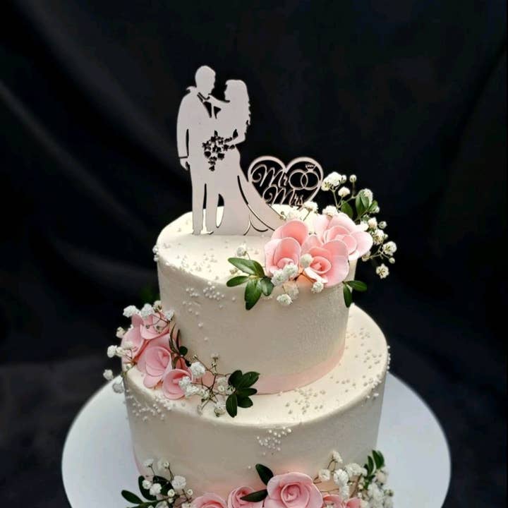 Wooden Cake Topper with Bride and Groom Silhouette in Heart
for wholesale by Cherish Deal