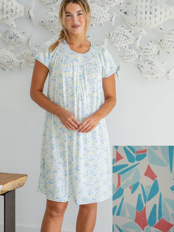 Short Sleeve Nightgown with Yoke and Placket for wholesale by Mitjans