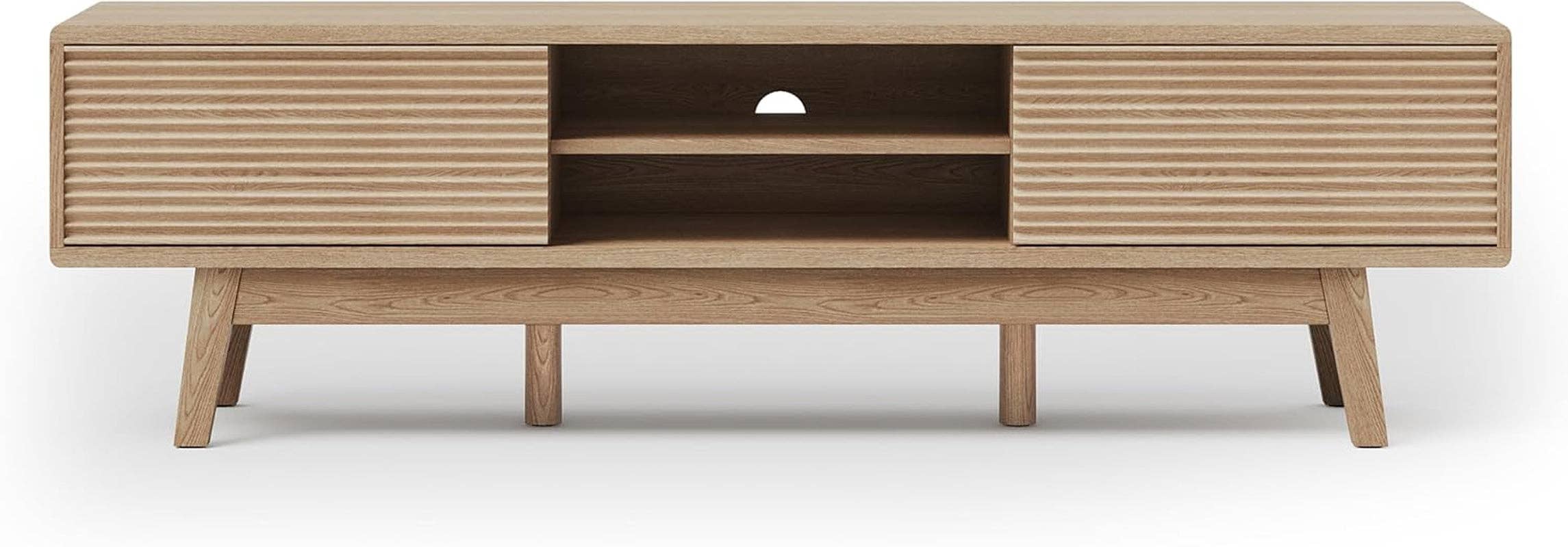 Oak 59 Inch Mid Century Modern TV Console Fluted Doors for wholesale on Faire6