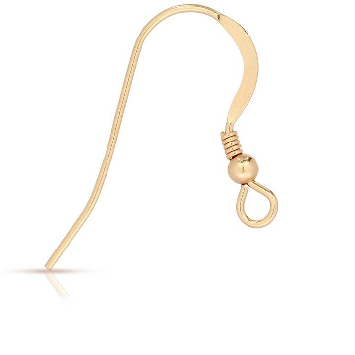 14Kt Gold Filled French Hook 22x12mm Flat Ear Wires W/ Bead & Coil - 5 pairs for wholesale by Plazko