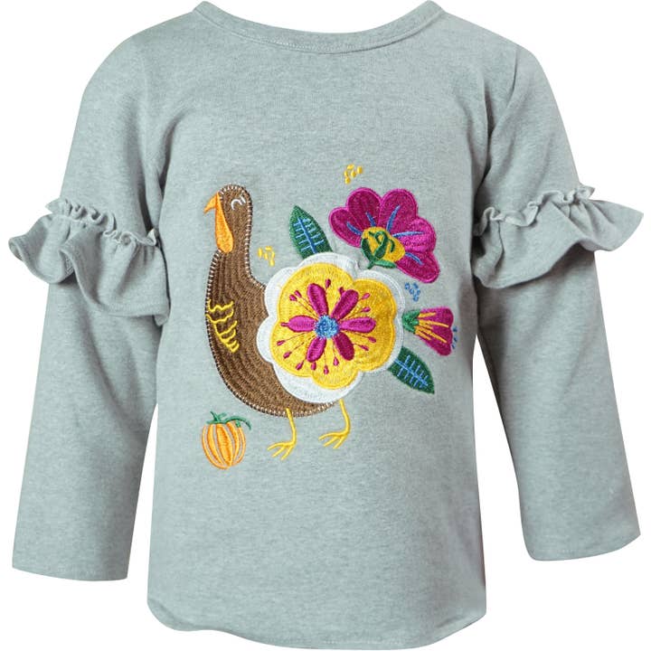 Sudadera Pavo Acción de Gracias Niñas Gris Jaspeado para venta al por mayor de Angeline Kids