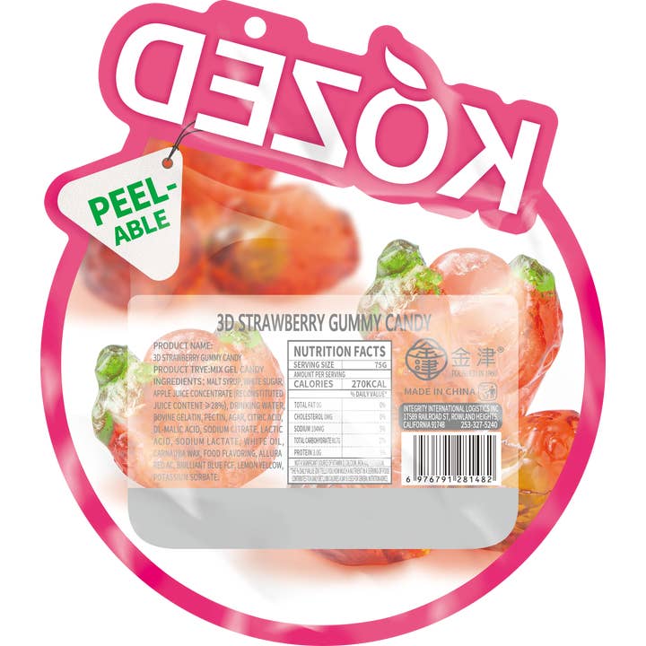 Happy Global - Wholesale Gummy - KOZED Peelable 3D Strawberry Gummy Candy, individual package1