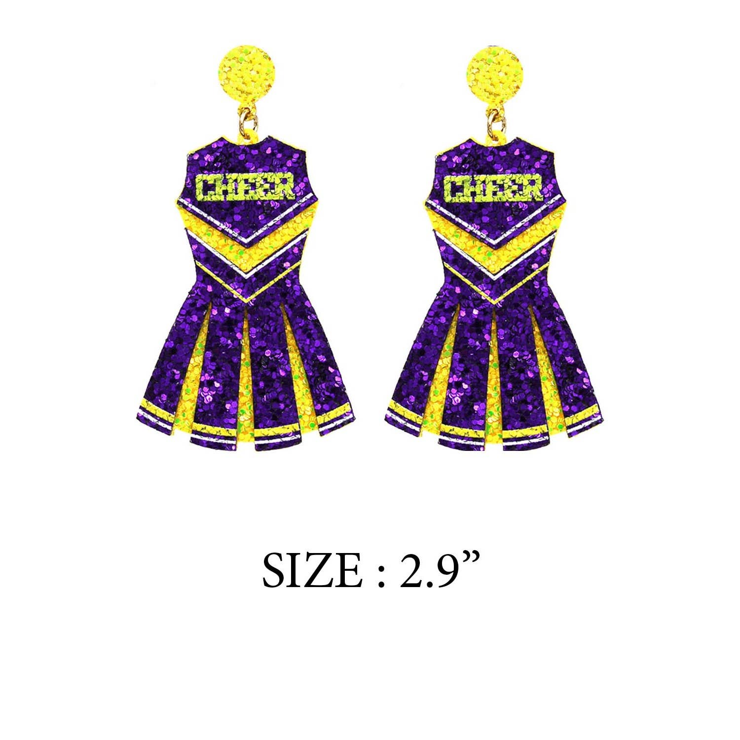 JHP Collection - Wholesale Dangle Earrings - GLITTER CHEERLEADER UNIFORM DROP POST EARRING8