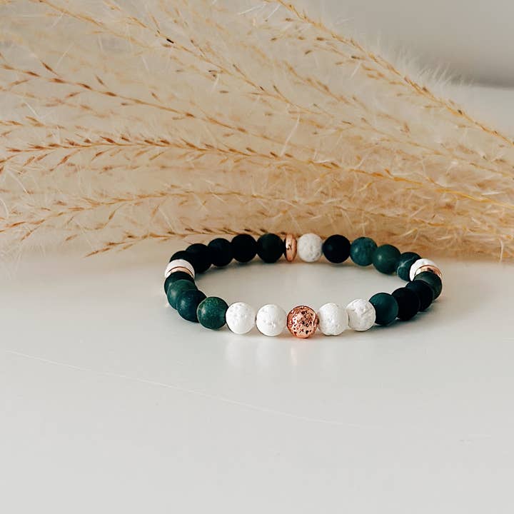 REMOVED BRAND – wholesale Pärlarmband – Moss Agate ädelsten + Roséguld pärlarmband - 6 MM4