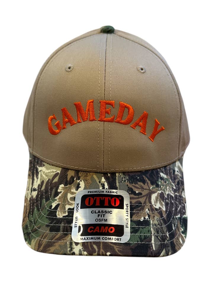 Camo Gameday Arch Hat- Orange for wholesale by Happy Sunday