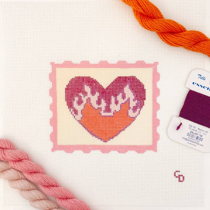 Tela per ricamo a punto croce San Valentino, Tela per ricamo a punto croce Cuore Fiamma, Tela per ricamo a punto croce 3"x3" per la vendita all'ingrosso da parte di Cotswold Co Designs