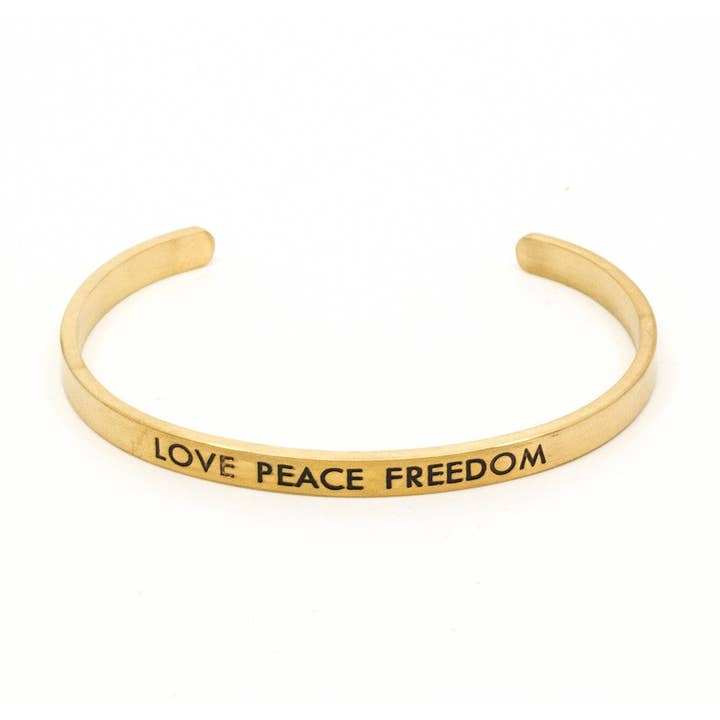 Bracelet Love Peace Freedom doré pour la vente par 7East