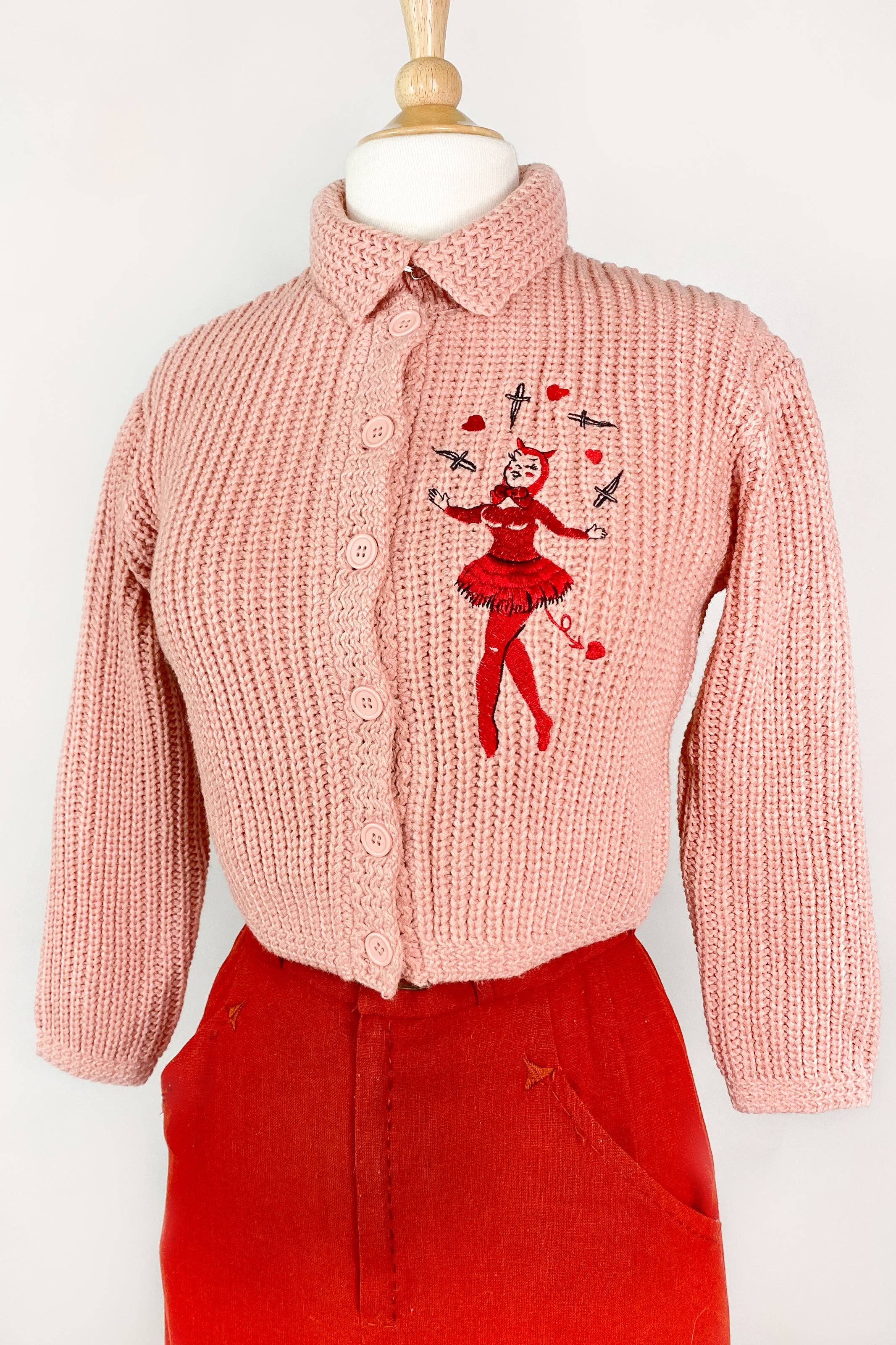 Mischief Made - Wholesale Knit Sweater - Women's - Dagger Devil Cropped Sweater in Peach4