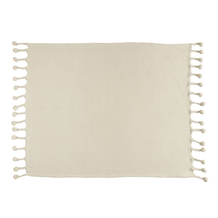 Cream Embroidered Chevron with Braided Fringe Throw Blanket for wholesale on Faire