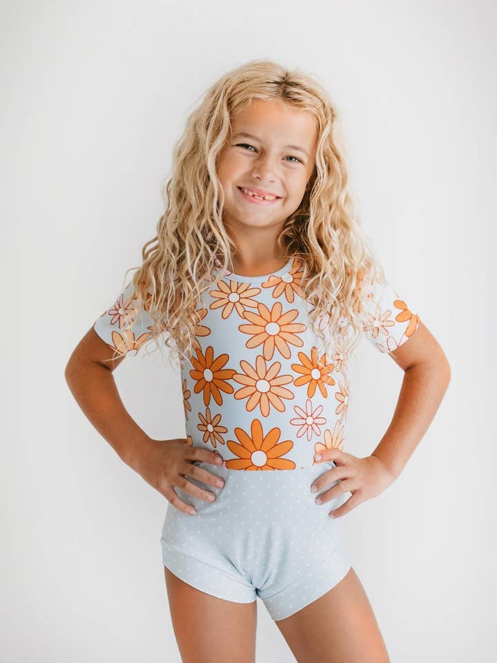 Oopsie Daisy - Wholesale Leotard - Kids - Kids Gray Retro Flower Dance Tumble Gymnastics Leotard