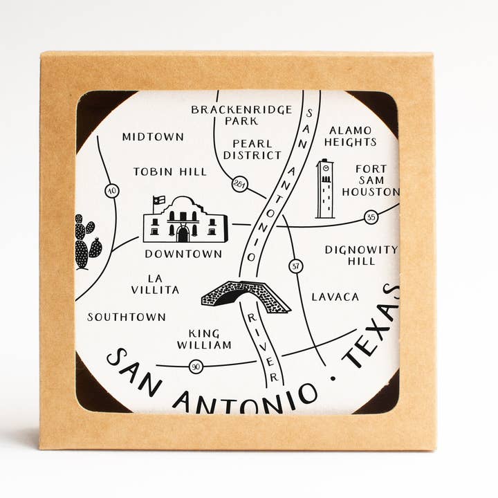San Antonio Neighborhoods Map Coaster Set for wholesale by Easyhand Goods – formerly Onderkast