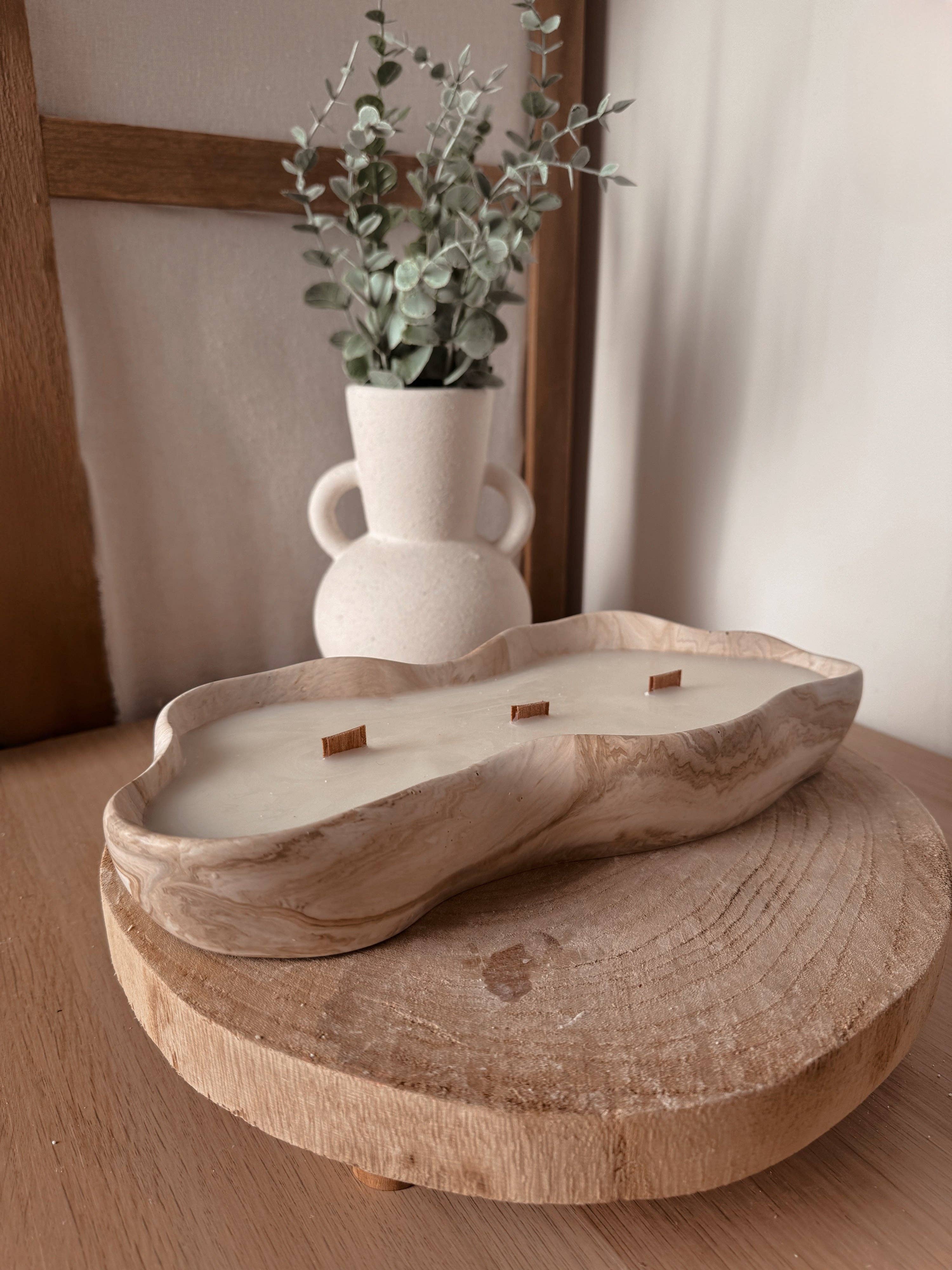 My Milky Candle - Wholesale Jar/Filled Candle - enormous handmade pot candle in asymmetrical marbled beige jesmonite1