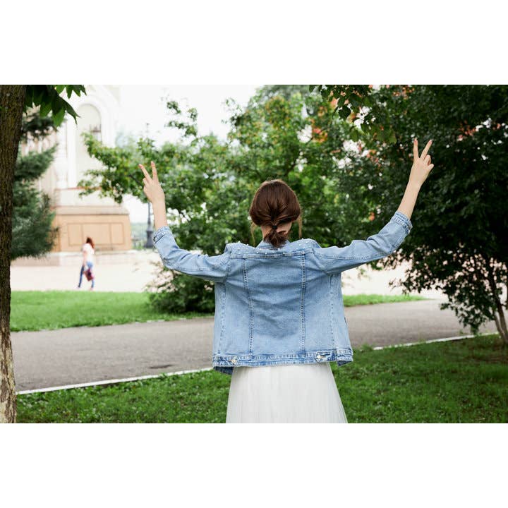 Simply Name It - Wholesale Denim Jacket - Women's - Blue Denim Jacket with Pearls1