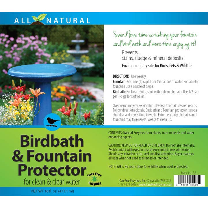 Carefree Enzymes - Vente Bain pour oiseaux - Protecteur pour bain d'oiseaux et fontaine 16 oz