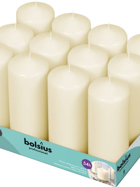 Velas Pilar para Hotelaria 17 x 6 cm, Bandeja com 12, Marfim por atacado de Sfeerpunt