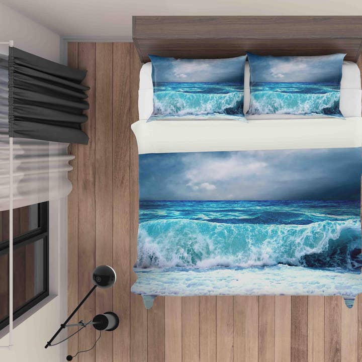3D Blauw Zee Spindrift Bewolkte Lucht Dekbedovertrek Set Beddengoed Set Dekbedovertrek Kussenslopen JN 1200 voor wholesale door Jess Art Decoration