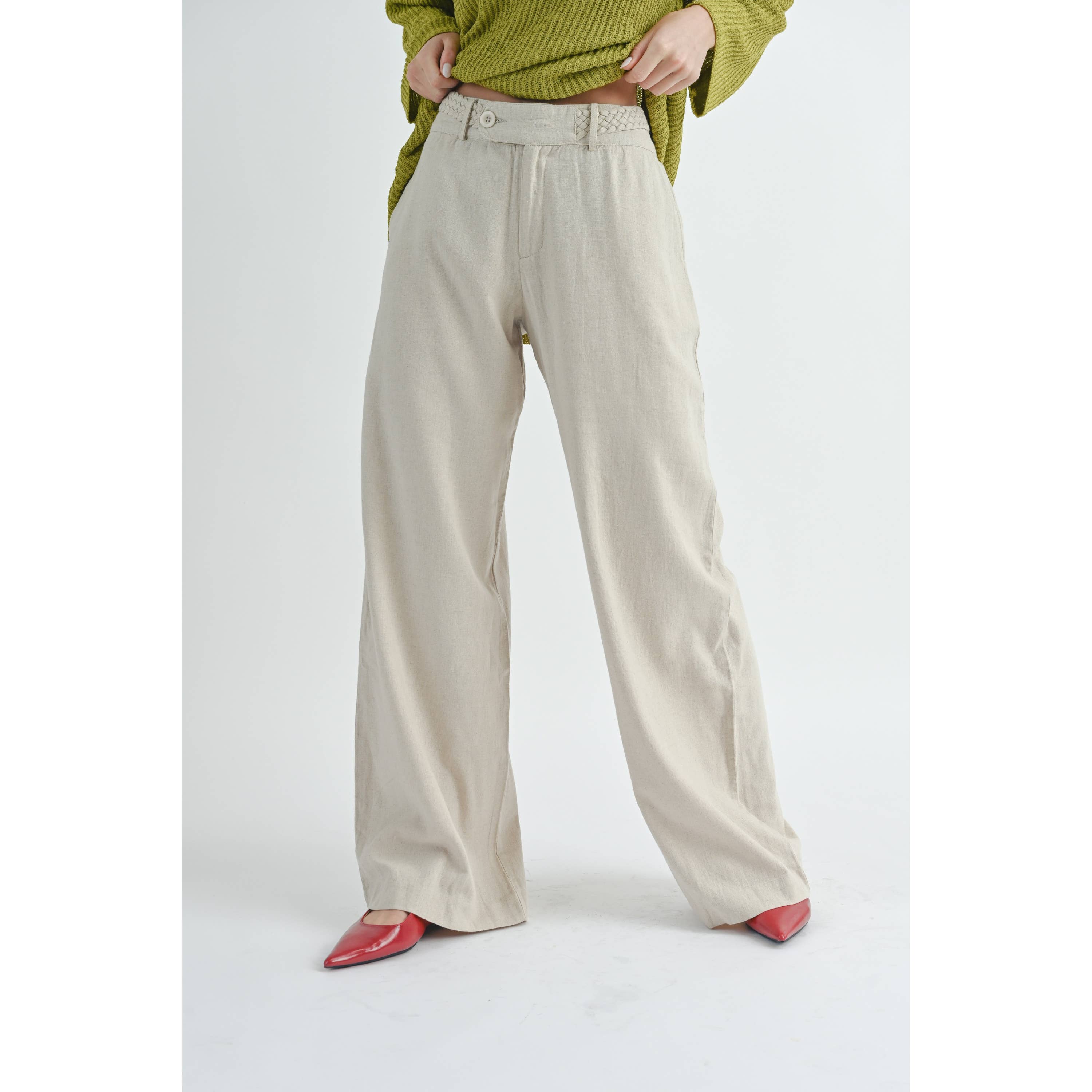 Peace Love Line – Großhandel Hose – Damen – PL1807 - LANGE LEINENHOSE MIT TASCHEN0