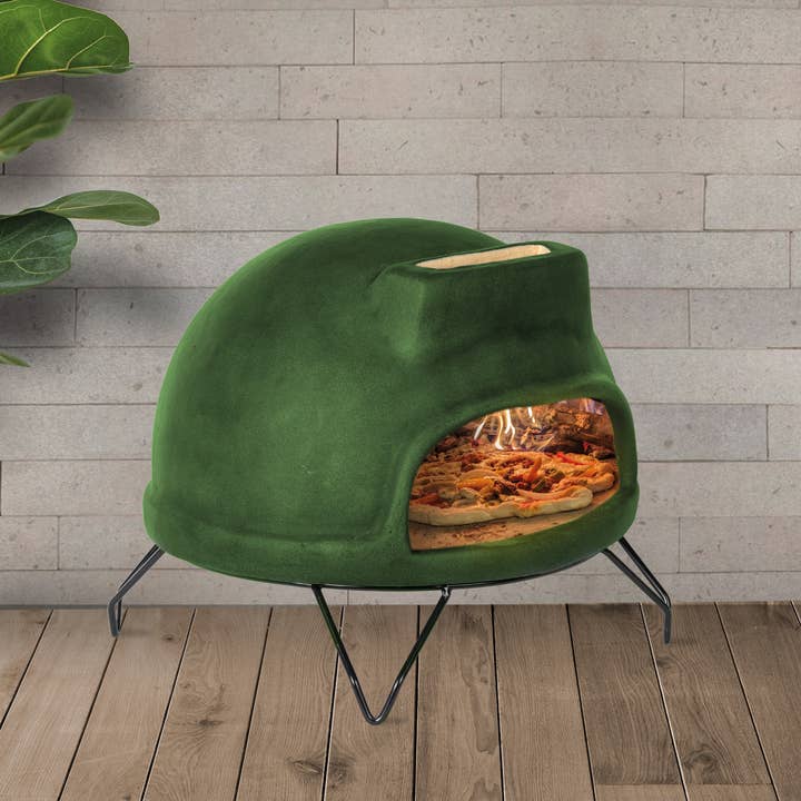 Best Life Patio - Wholesale Outdoor Grill Tools - Handcrafted Green Clay Pizza Oven with Iron Stand