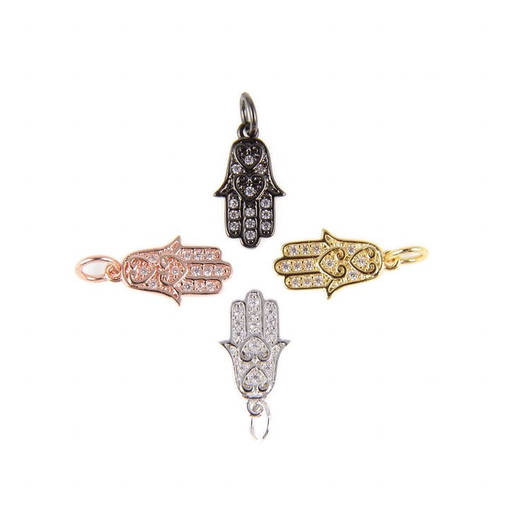 Gold Filled Hamsa Hand Charm Pendant CZ Micro Pave, CP404 for wholesale by Beads Creation