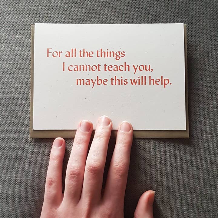 « Pour toutes ces choses... » Carte de vœux pour accompagner un livre pour la vente par Penrose Press