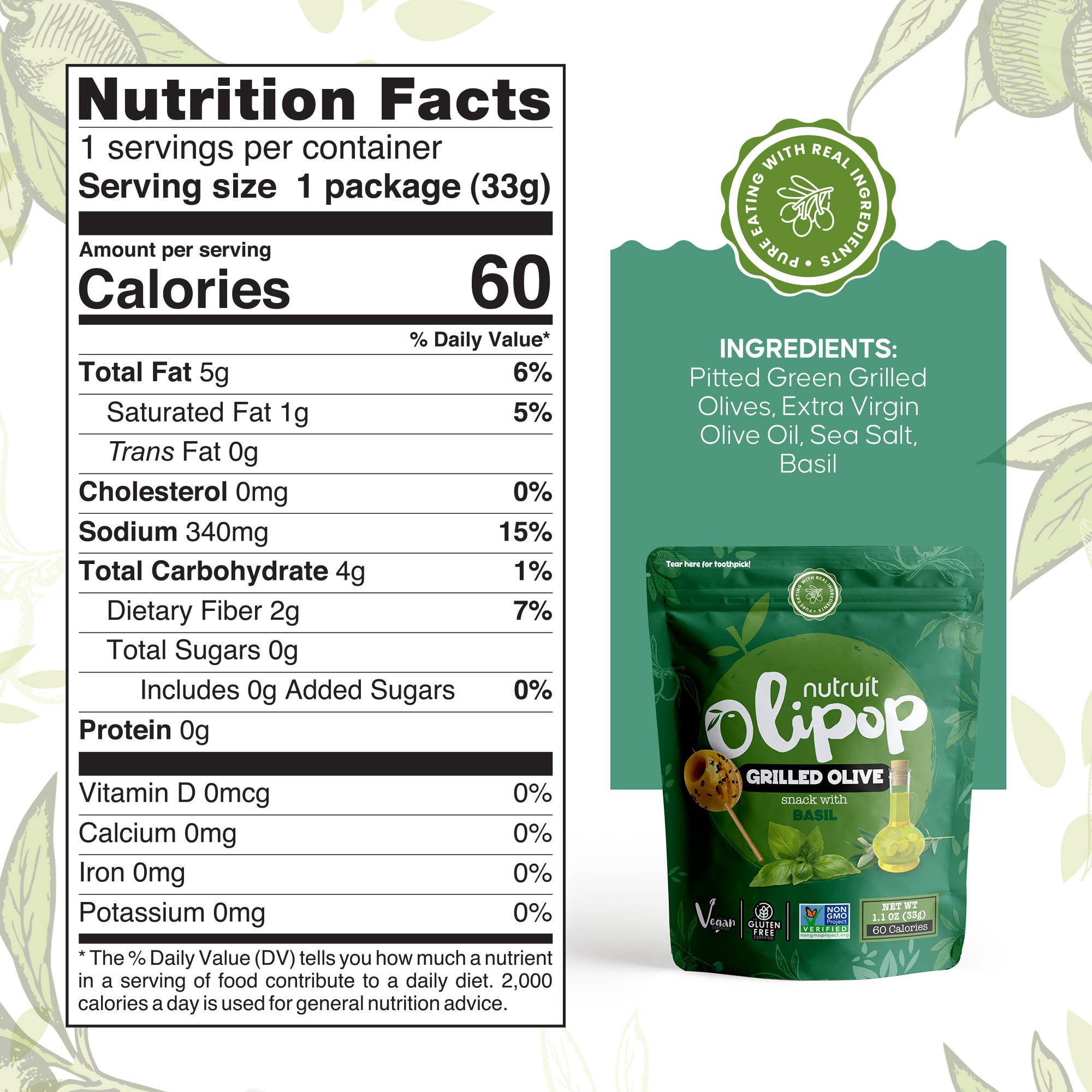 nutruit - Wholesale Olives - Nutruit Grilled Olive Snack (Basil) (20 Pack) 2