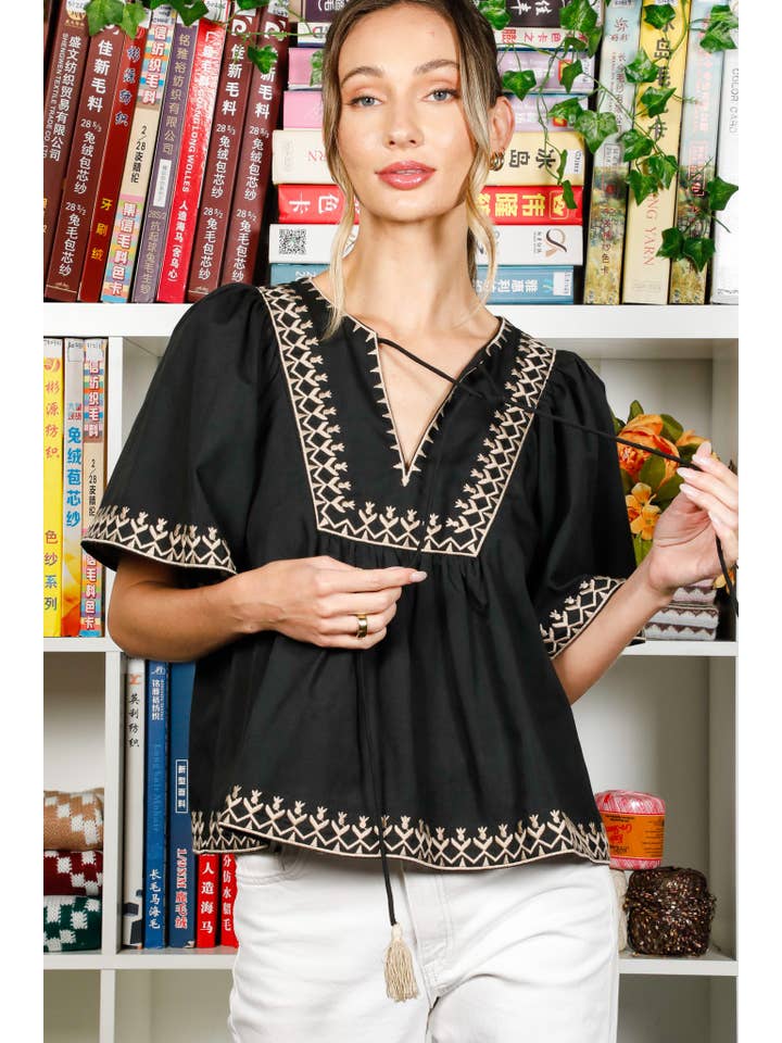 Vine & Love - Vente Chemisier – femme - Blouse blanche brodée à col noué, style bohème16