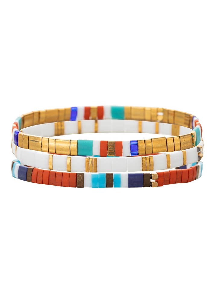 Sofia Gold Tone Plated Enamel Stretch Bracelet for wholesale by Eye Candy Los Angeles