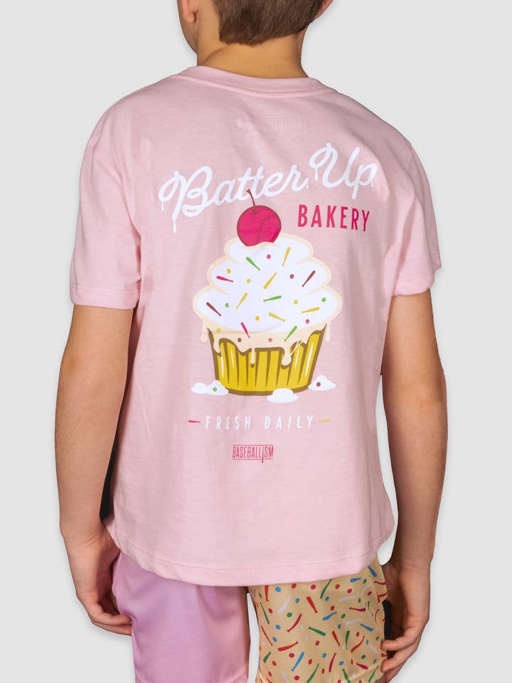 Baseballism - Wholesale Screen Printed T-Shirt - Kids - Batter Up Bakery Confetti Cupcake Youth T-Shirt