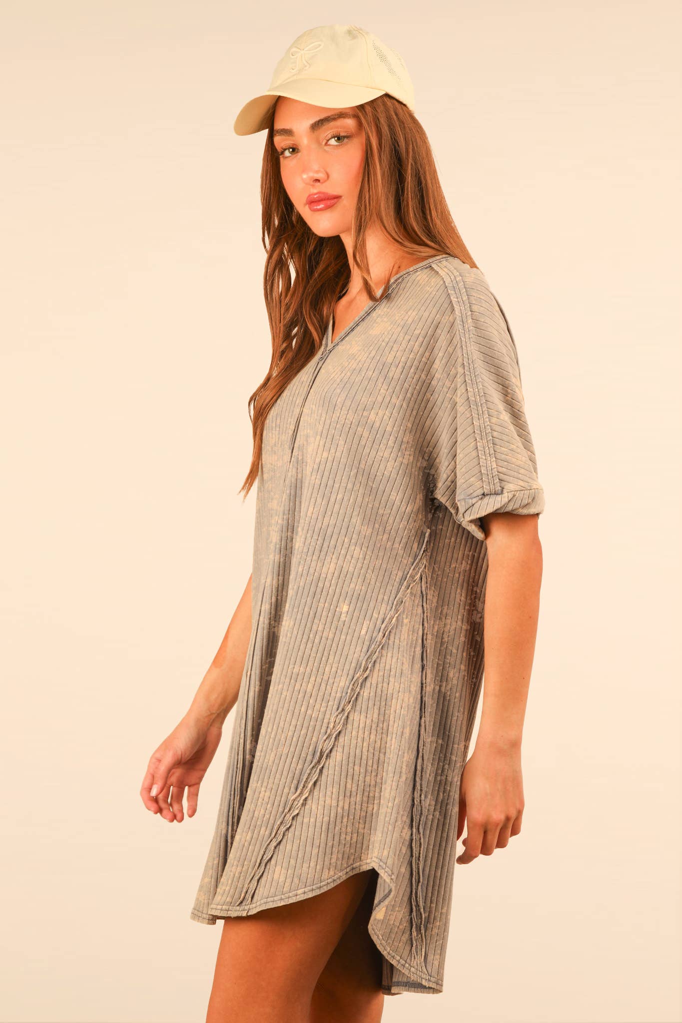 VERY J - Vente Robe – femme - Mini-robe droite en tricot côtelé délavé minéral ND3163623