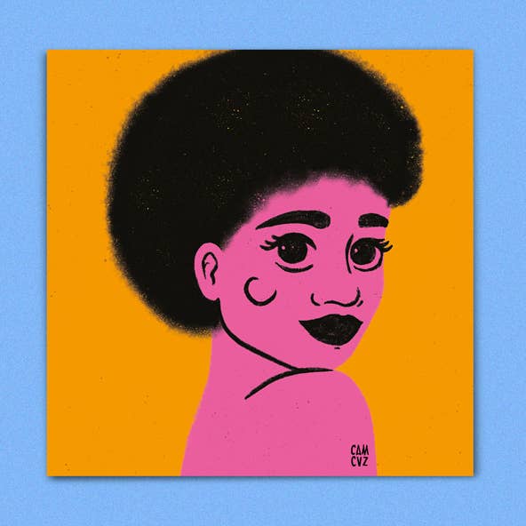 Loubna • portrait of a colorful woman, sorority for wholesale by Camille Cauvez illustration et papeterie