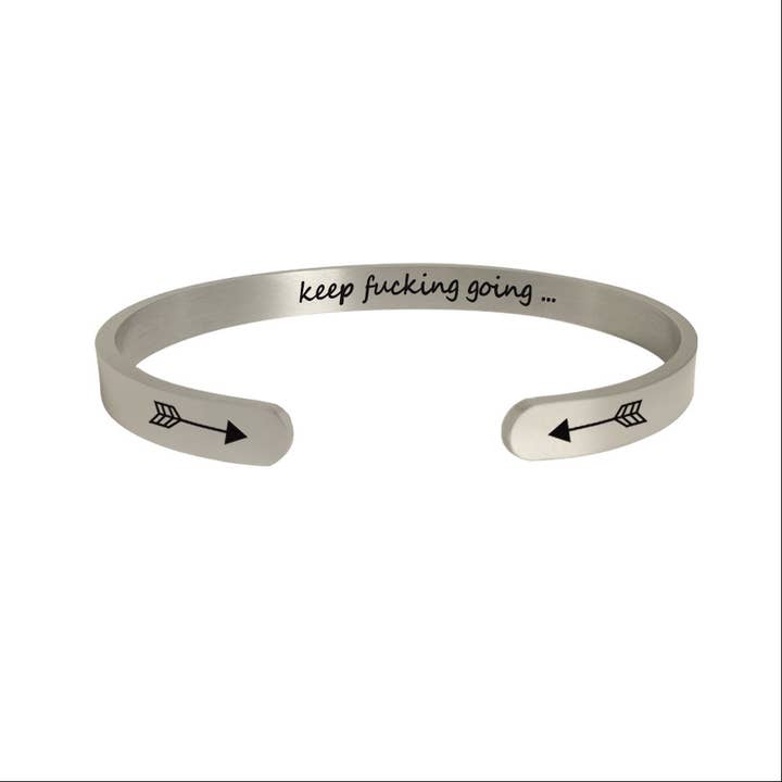 Engraved4Ever – wholesale Cuff bracelet – Hidden Message Keep Fucking Going Inspirational Bracelet Bangle Mantra Quote Steel Motivational Cuff1