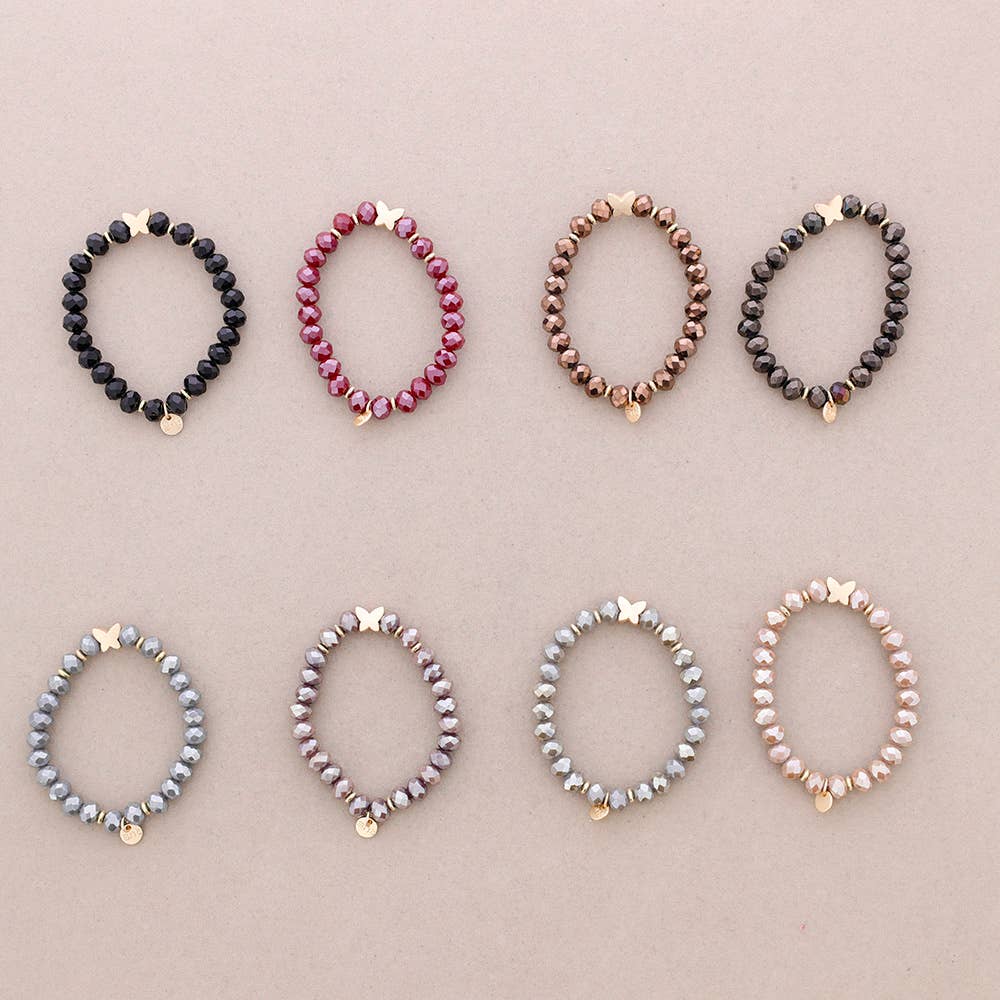 Sonata - Wholesale Beaded Bracelet - Elastic Bracelet with Faceted Crystal Butterfly Metal17