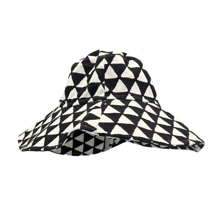 The Block printed Canvas Black Midnight Triangles Sun Hat for wholesale by Anju Jewelry