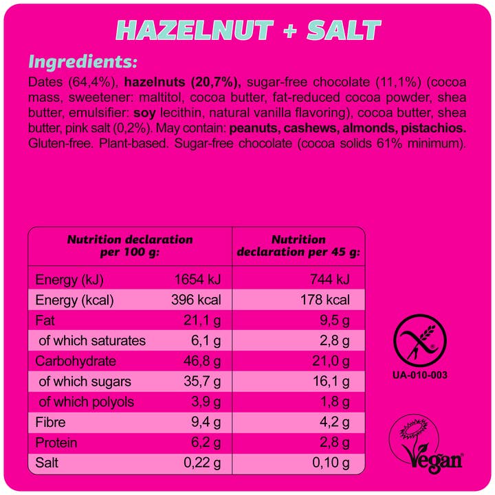 FIZI - Wholesale Snack Bar - GUILTY PLEASURE "HAZELNUT + SALT" 10x45G3