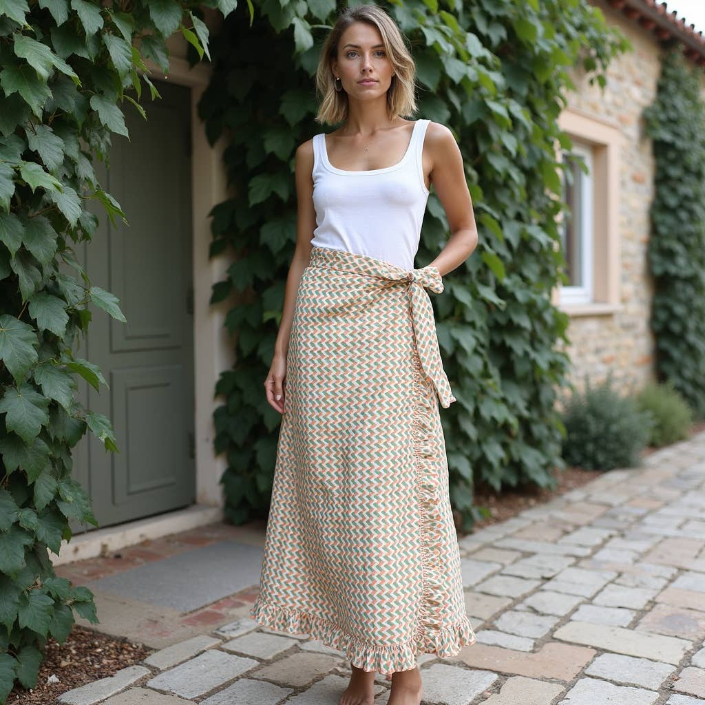 The Indian Bazaar - Wholesale Skirt - Women's - Wrap Skirt with ruffle - wrap around skirt in chevron print 0