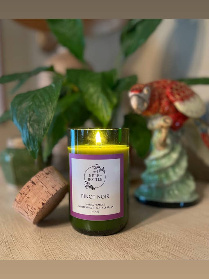 Pinot Noir wine bottle candle for wholesale by Kelp & Bottle