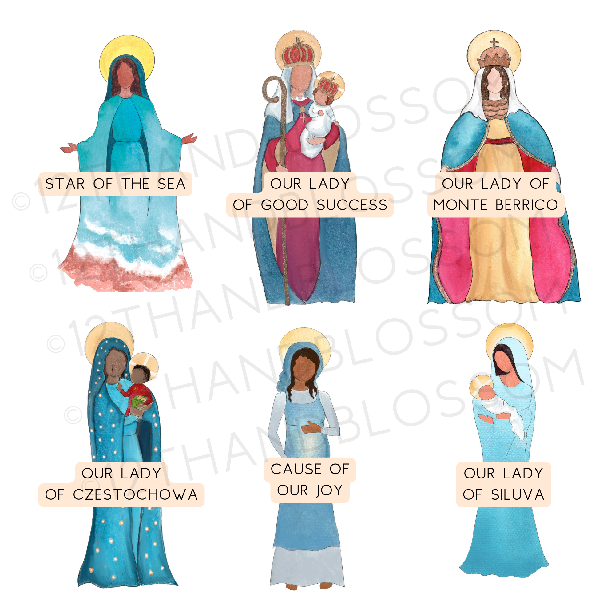 12th and Blossom - Vendita all'ingrosso Stampa artistica - Titoli personalizzati del ritratto di Maria (Scegli 3, 4 o 5 titoli)5