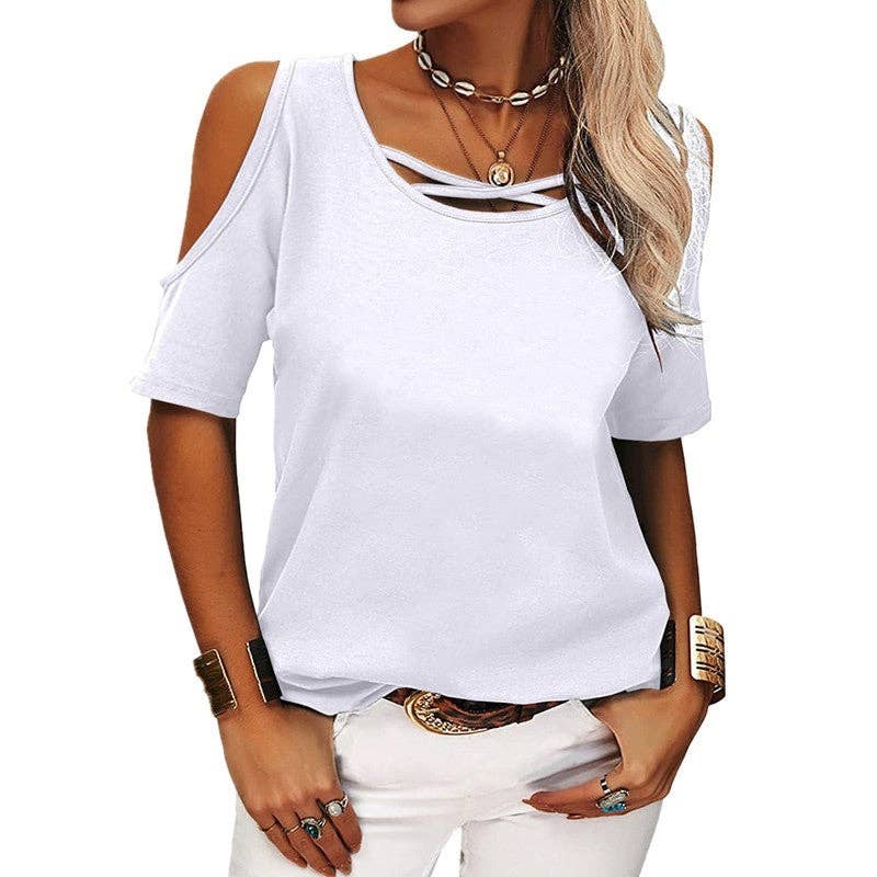Sheer Trend – Blusa - Mulher por atacado – Camisola Casual de Ombro Descoberto de Cor Sólida1