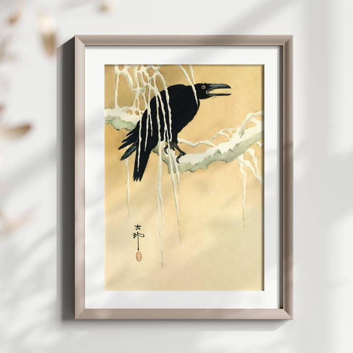 Corbeau sur Branche Enneigée - Décoration Intérieure Gothique Vintage for wholesale by Vintage Wall Graphics