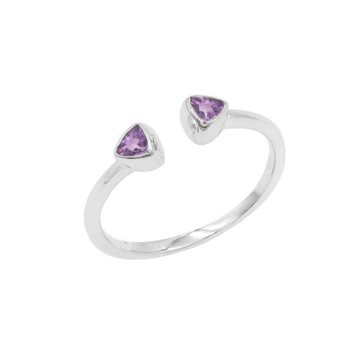Trillion Cut Amethyst Open Ring: 925 Sterling Silver Jewelry for wholesale by Jay Jools