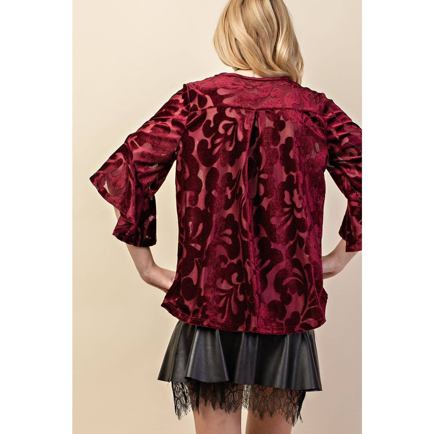 VOCAL - Wholesale Blouse - Women's - VELVET RUFFLE SLEEVE KNIT TOP14