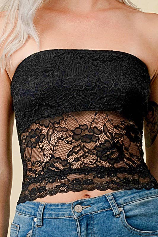 Black 320L FLORAL LACE TUBE TOP for wholesale on Faire7