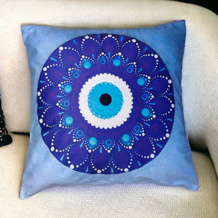 Mandala Blue Evil Eye Velvet Suede Cushion Cover #18 for wholesale by Vrinda