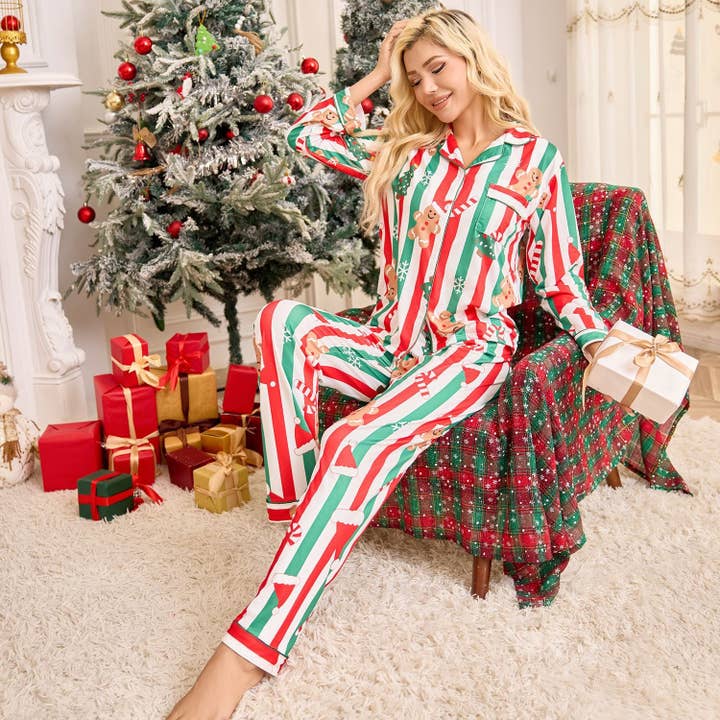 SALINA TRADING INC - Wholesale Sleepwear set – Women's - Christmas Pajamas Set For Women With Collar And Pants5