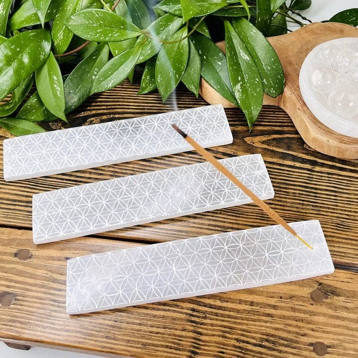 Rock Paradise - Wholesale Incense Holder - Crystal Selenite Incense Burner with Engraved Flower of Life