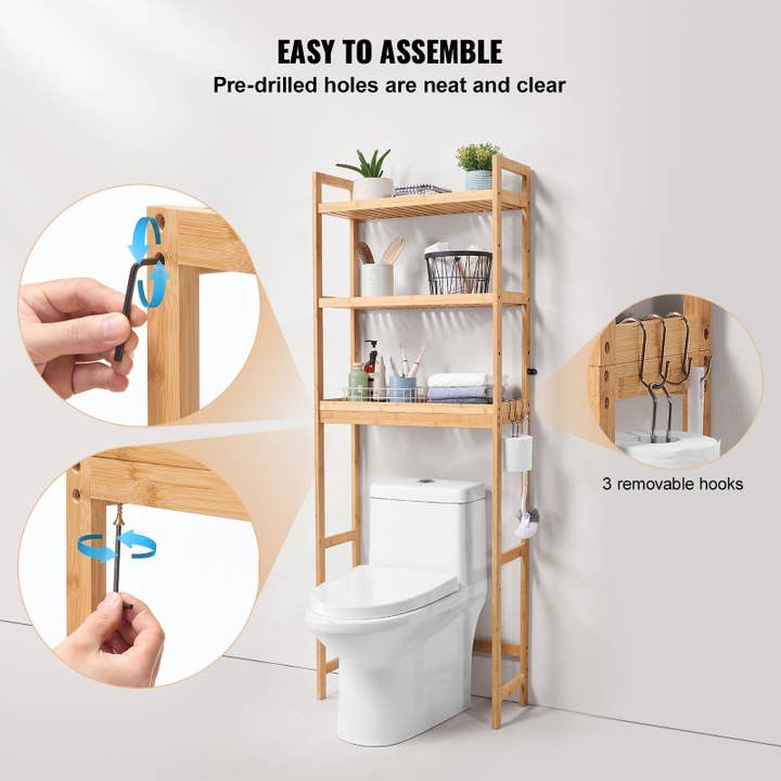 Bamboo Color Over the Toilet Storage 3-Tier Bathroom Shelf Rack Space Saver Organizer for wholesale on Faire