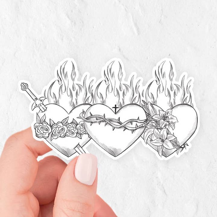 Holy Family Hearts Vinyl Sticker for wholesale by Just Love Prints - Catholic Stickers & Gifts