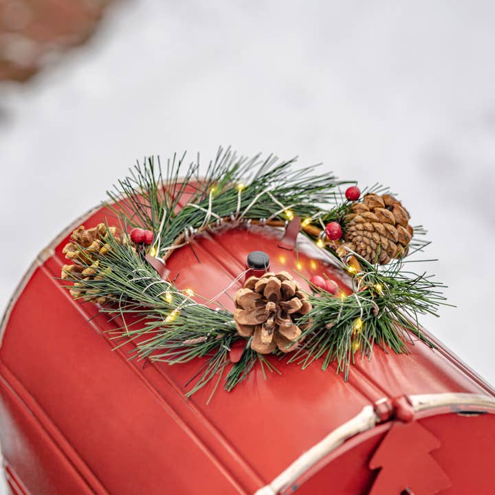 Zaer Ltd. International - Wholesale Christmas Decoration - Standing Christmas Mailbox w/Light up Wreath- in Red / White